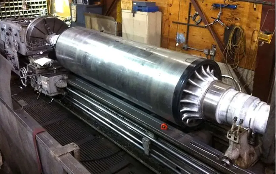 Machined shaft on the lathe